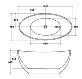 ARCHOS FREE STANDING BATH MATTE & GLOSS FINISH, 1500MM & 1700MM
